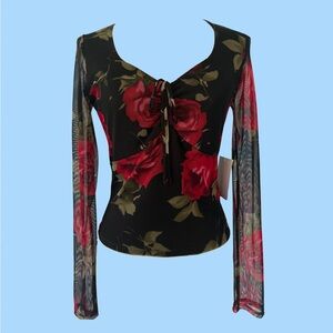 The Sheer Red Rose Top